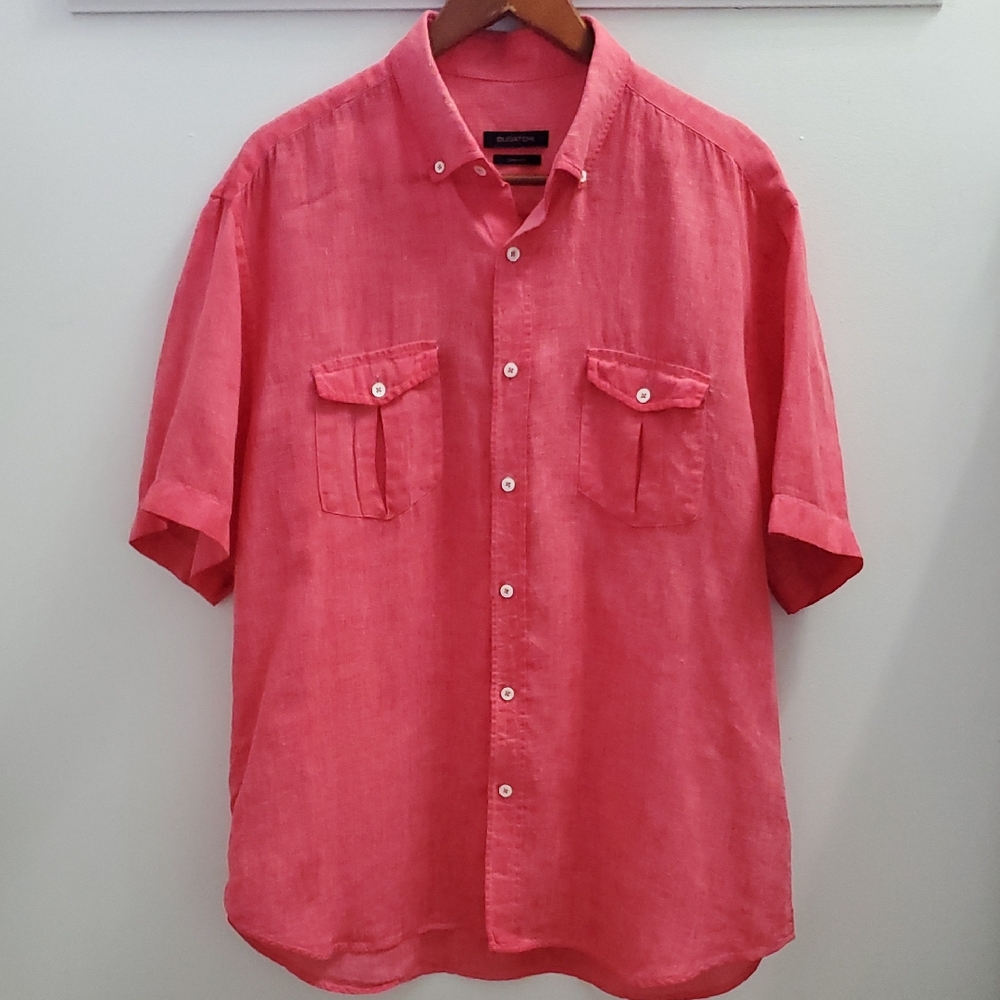 Bugatchi Shaped Fit Linen Button Down Red Size XL